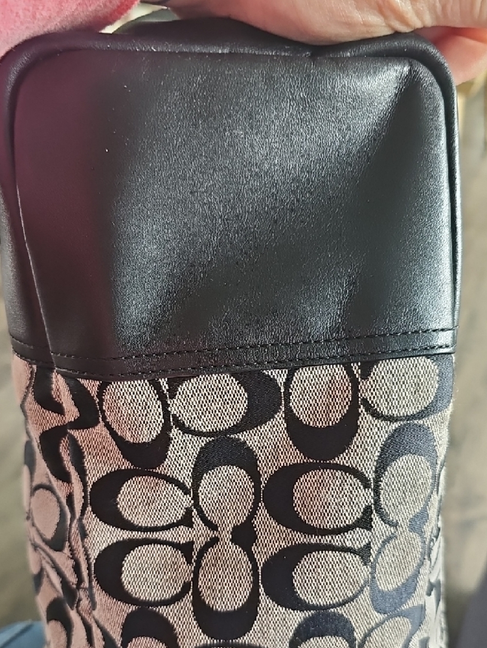 Coach Black Tan Signature Canvas Shoulder Bag Hand Large Size Leather Purse - Picture 5 of 12